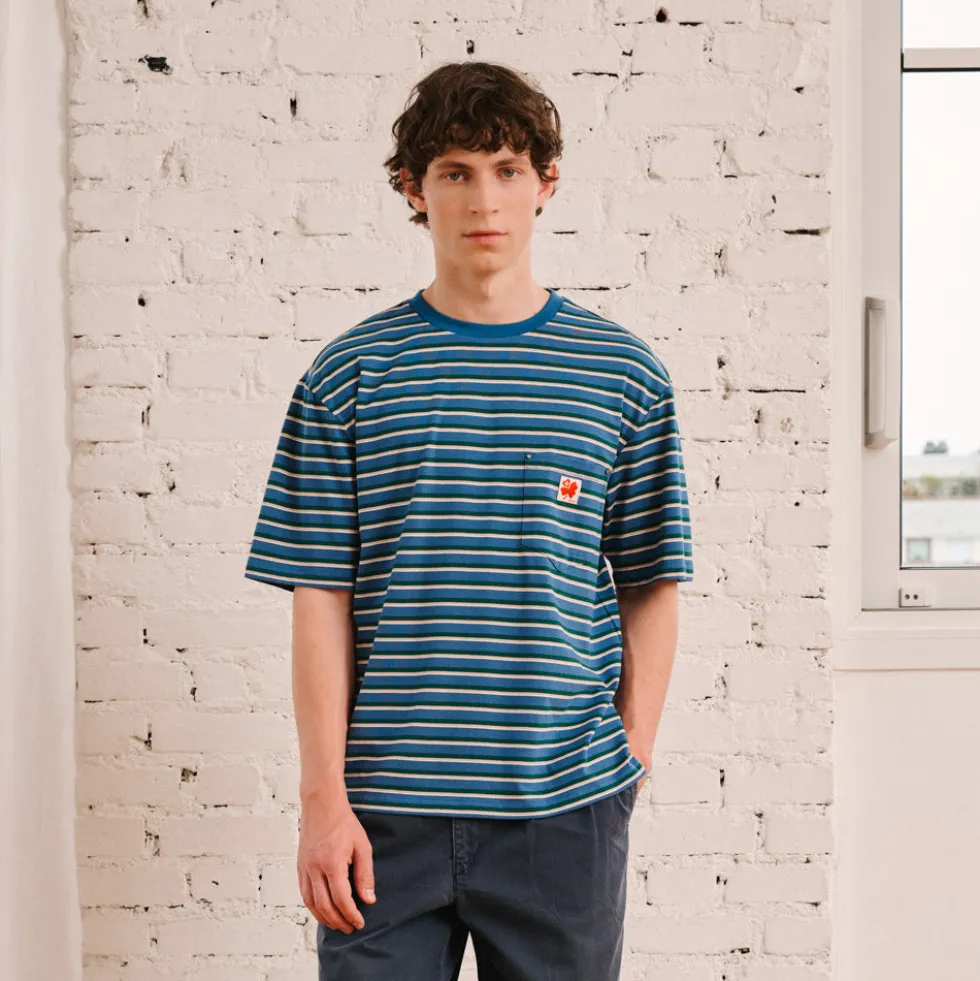 Merci - T-Shirt Vadim Rayé - Indigo & Vert