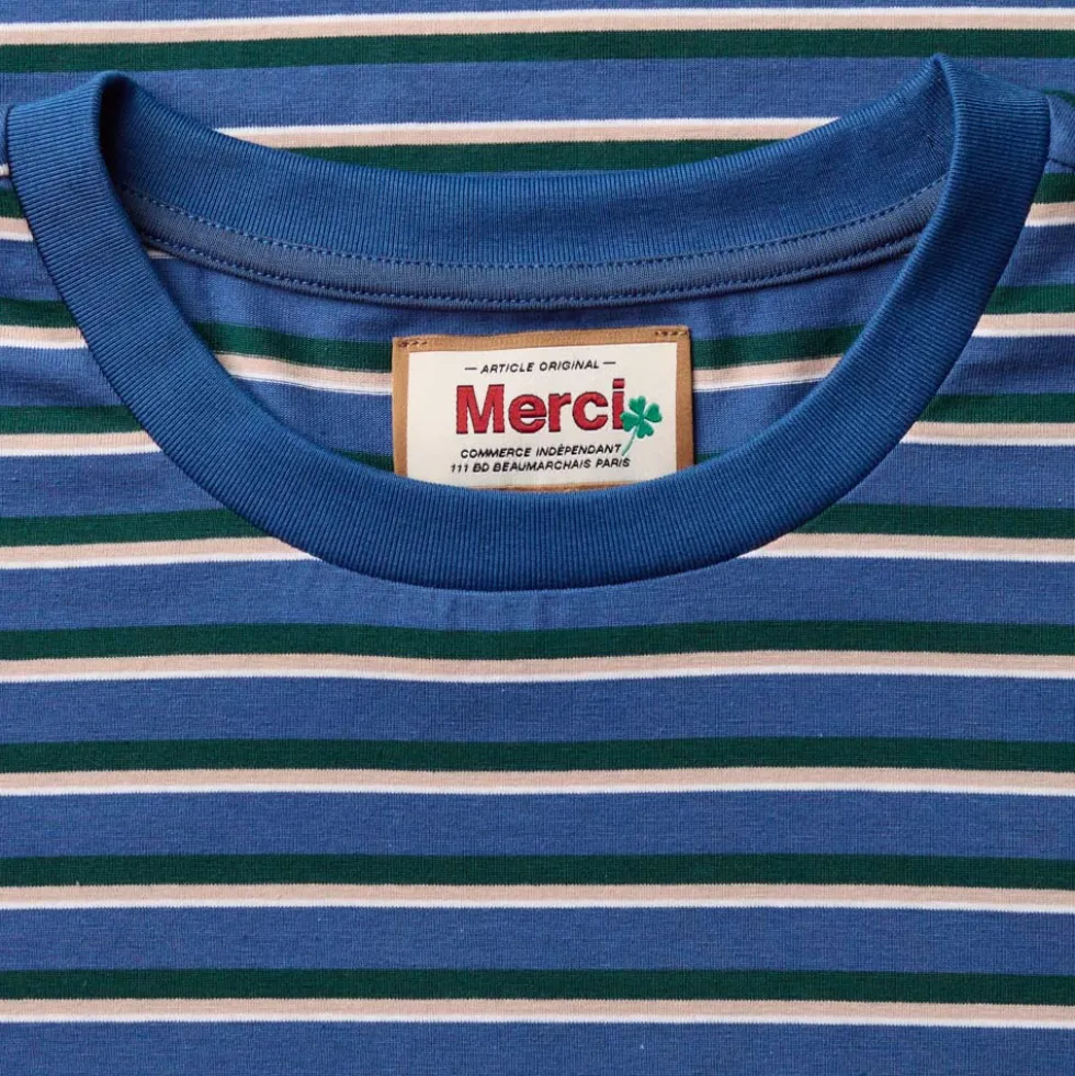 Merci - T-Shirt Vadim Rayé - Indigo & Vert