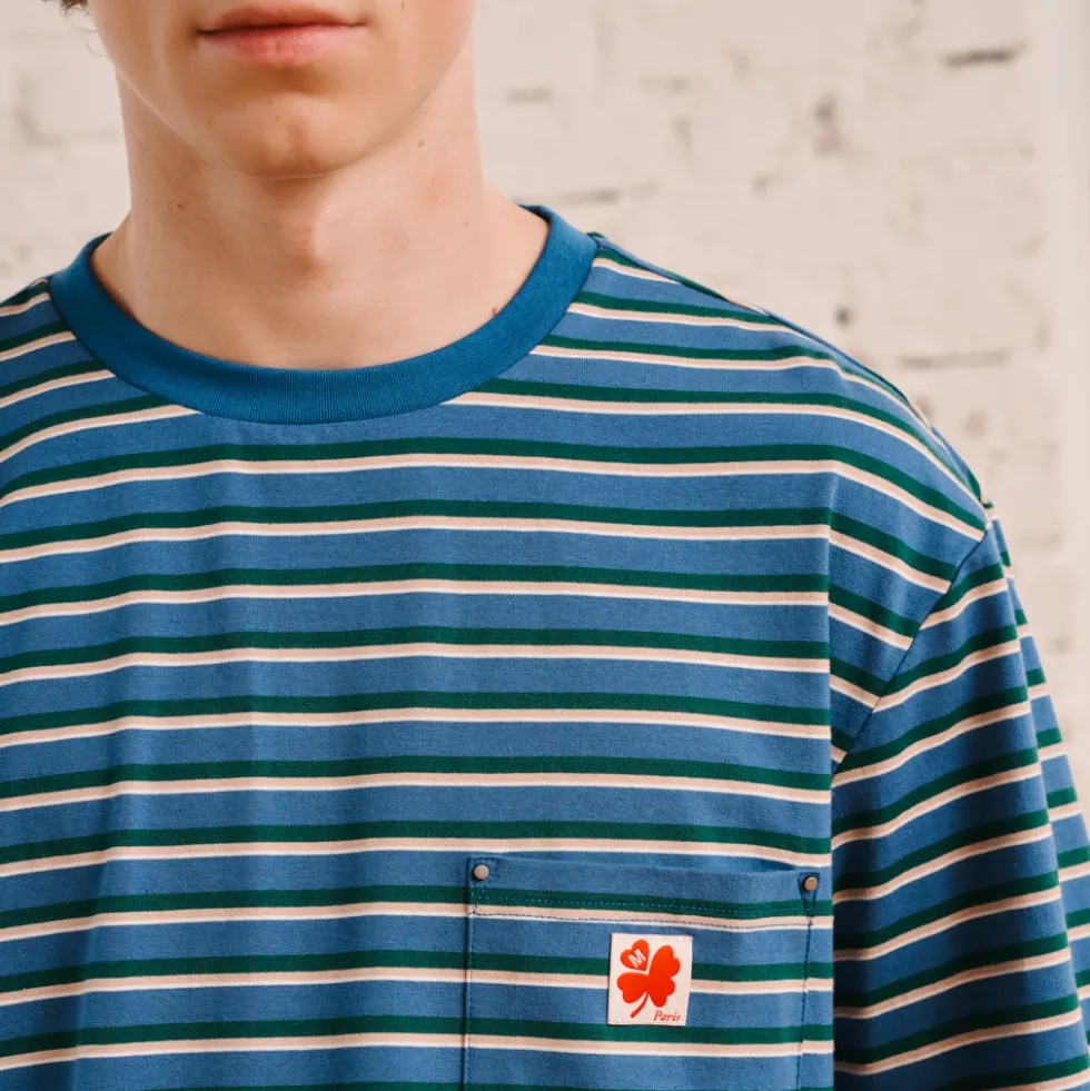 Merci - T-Shirt Vadim Rayé - Indigo & Vert