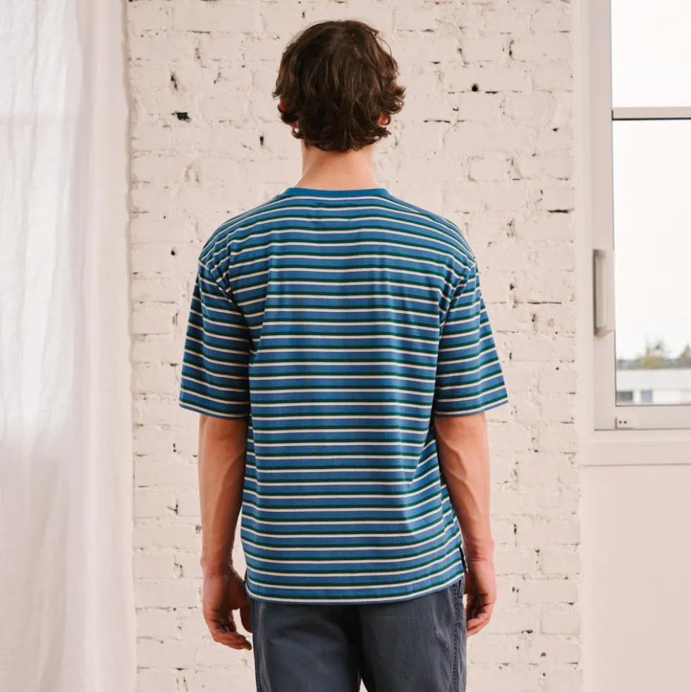 Merci - T-Shirt Vadim Rayé - Indigo & Vert