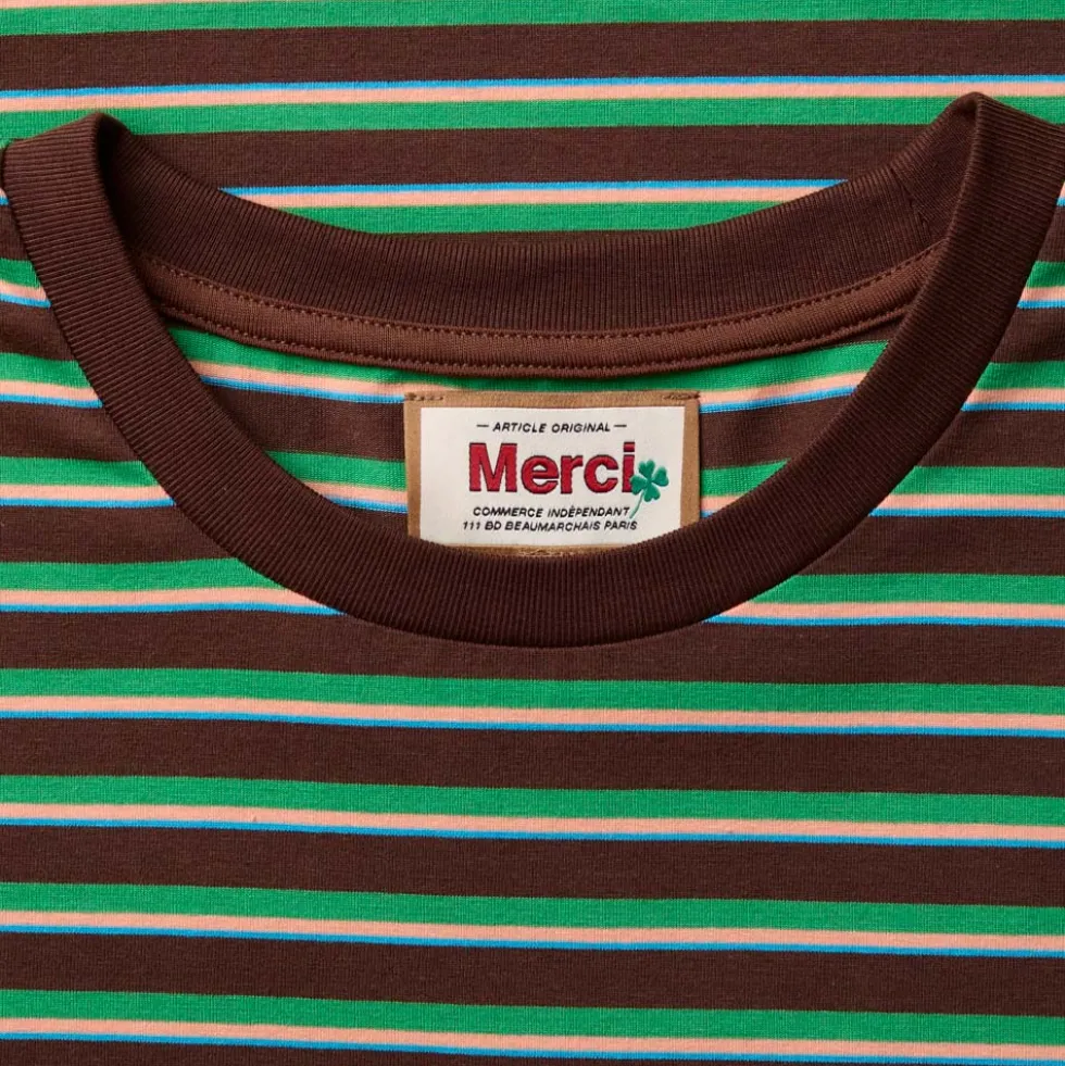Merci - T-Shirt Vadim Rayé - Marron & Vert