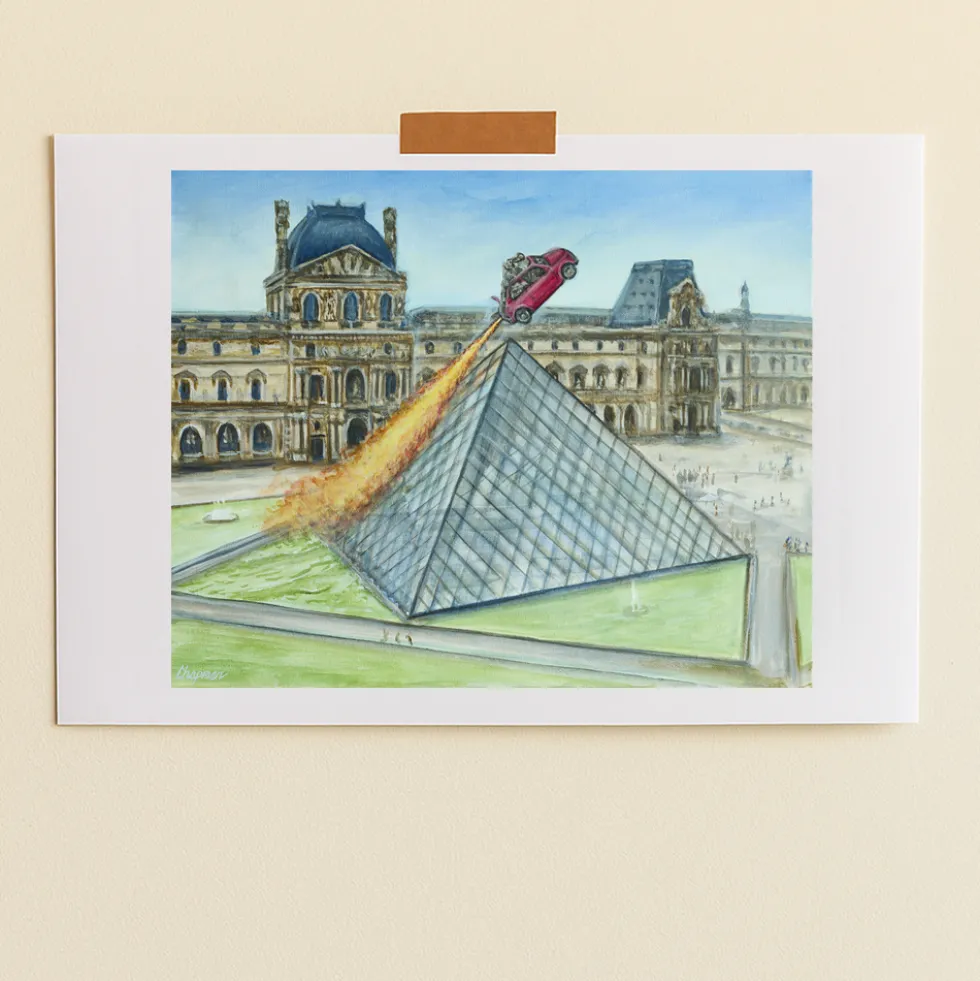 Merci x Travis Chapman - Affiche Launch from the Louvre