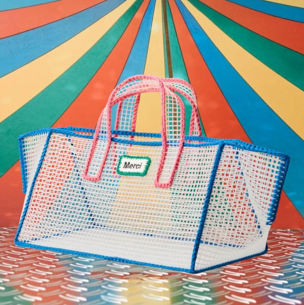 Mimi Salon x Merci - Sac Panier L - Bleu & Rose