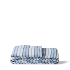 Nappe en lin lavé - Rayures Palette Bleu Primaire