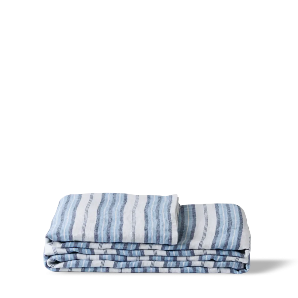 Nappe en lin lavé - Rayures Palette Bleu Primaire