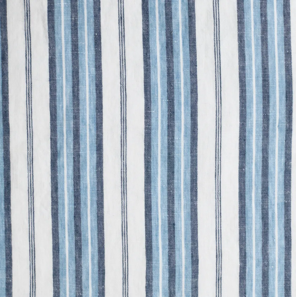 Nappe en lin lavé - Rayures Palette Bleu Primaire