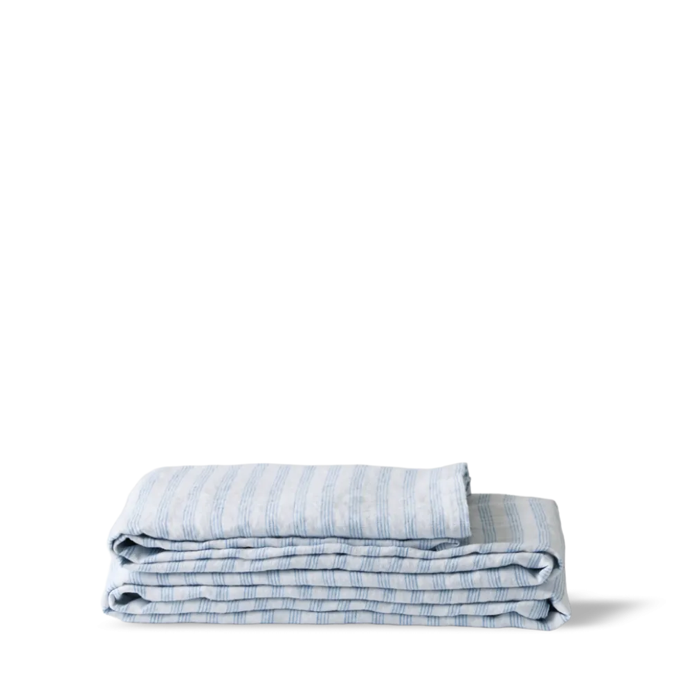 Nappe en lin lavé - Rayures Pinceau bleu primaire