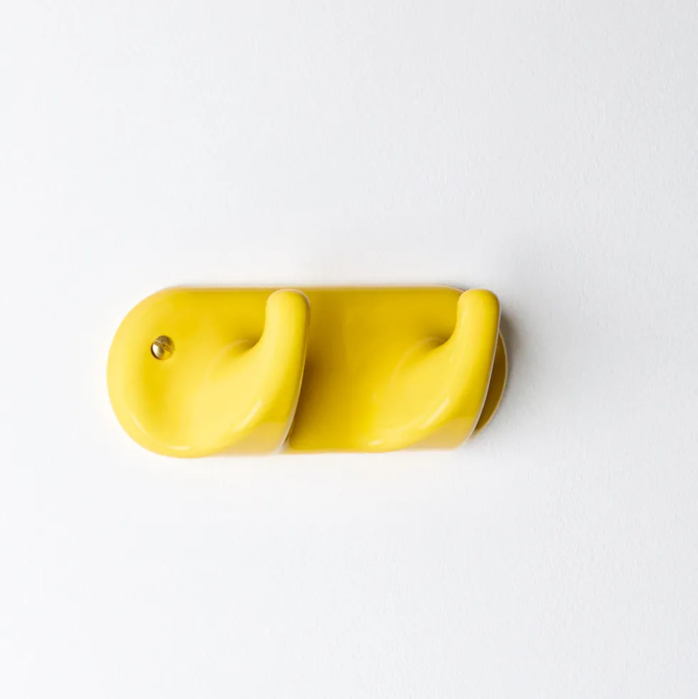 Patere 2 crochets en porcelaine - Jaune