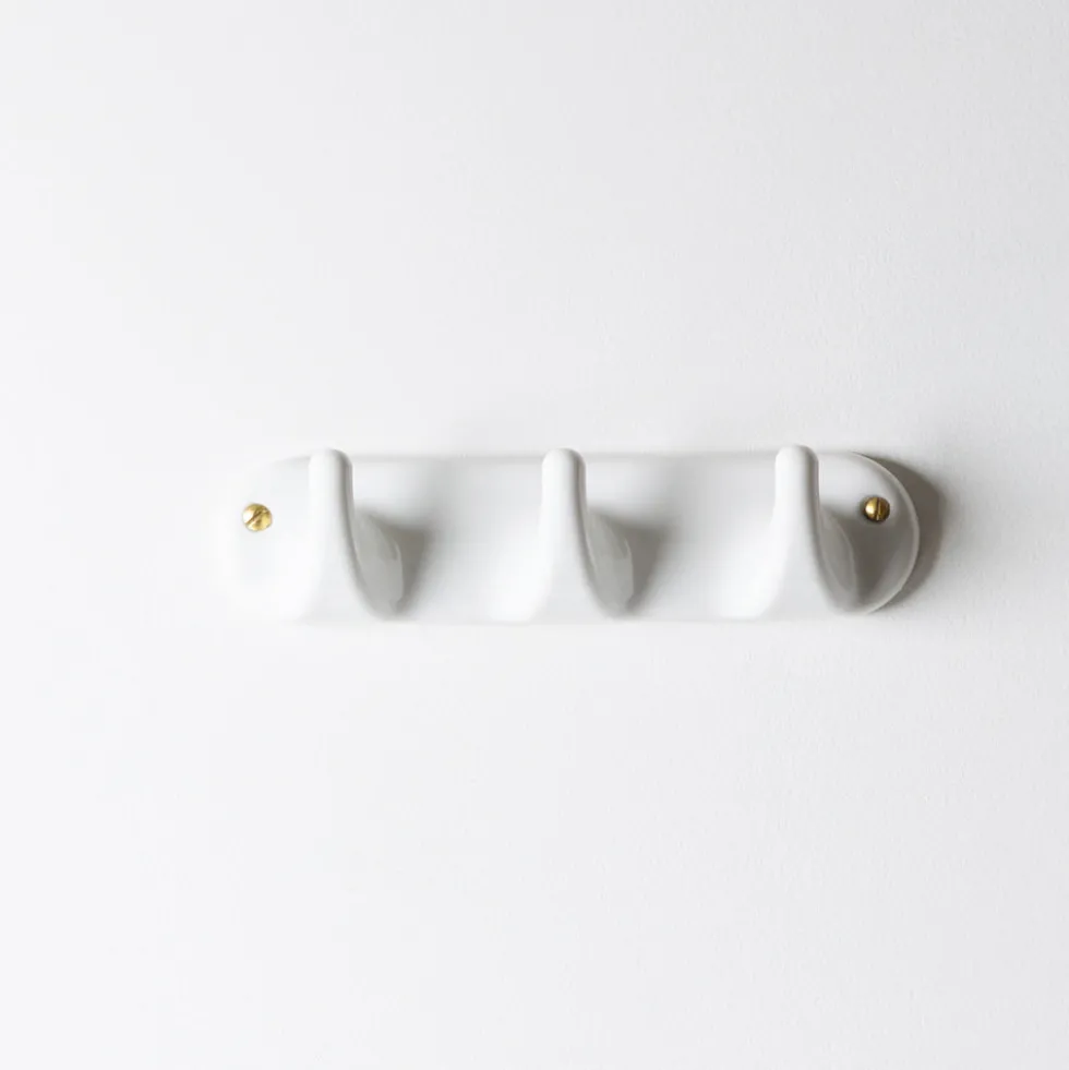 Patere 3 crochets en porcelaine - Blanc