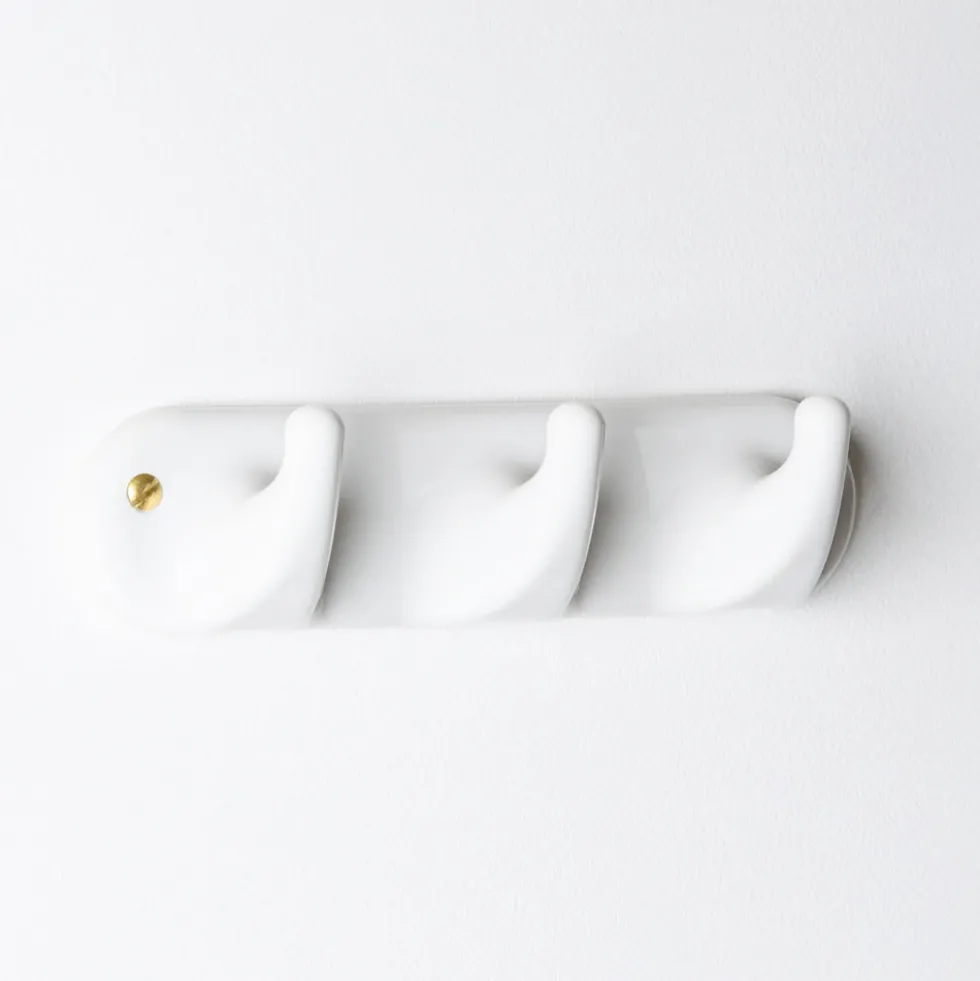 Patere 3 crochets en porcelaine - Blanc