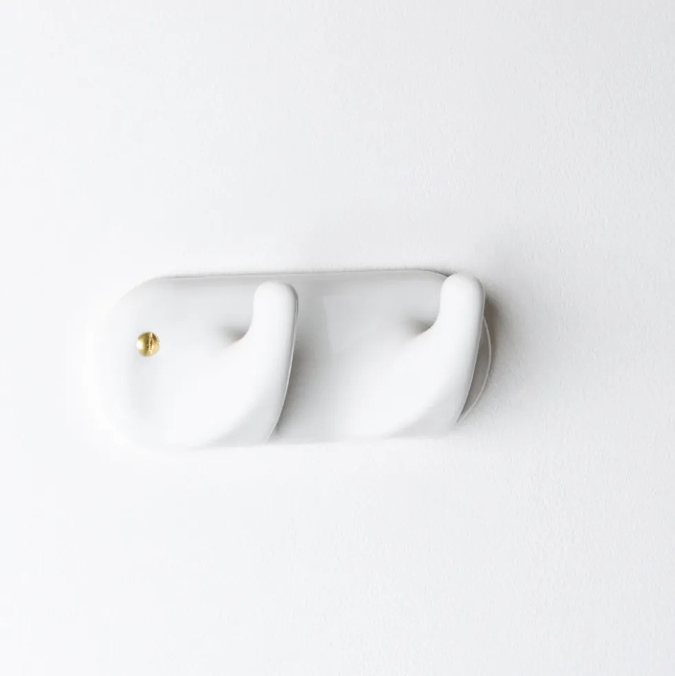 Patere 2 crochets en porcelaine - Blanc