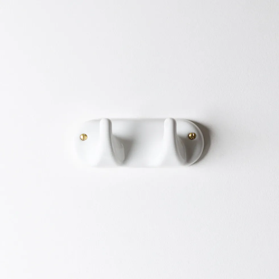 Patere 2 crochets en porcelaine - Blanc