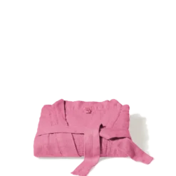 Peignoir en lin - Nid d'abeille - Rose Garance