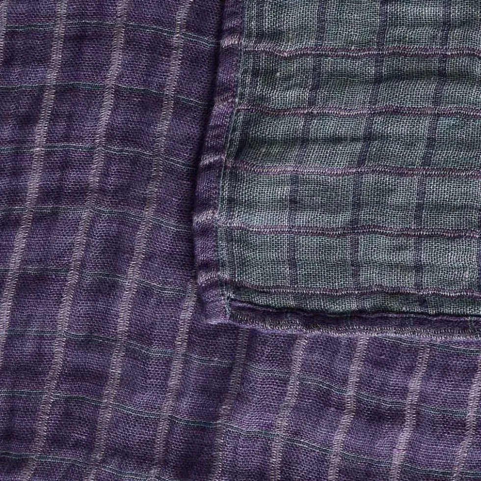 Plaid en lin lavé - Carreaux Violet & Vert