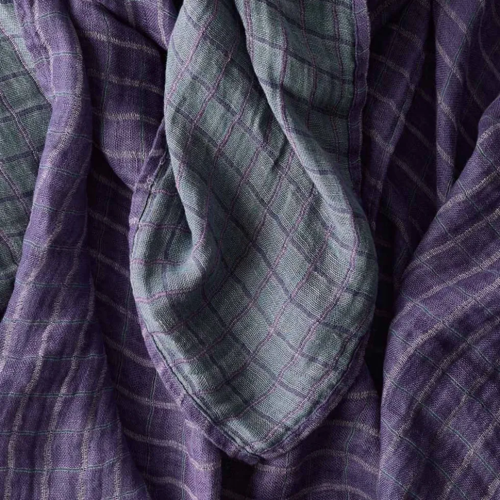 Plaid en lin lavé - Carreaux Violet & Vert