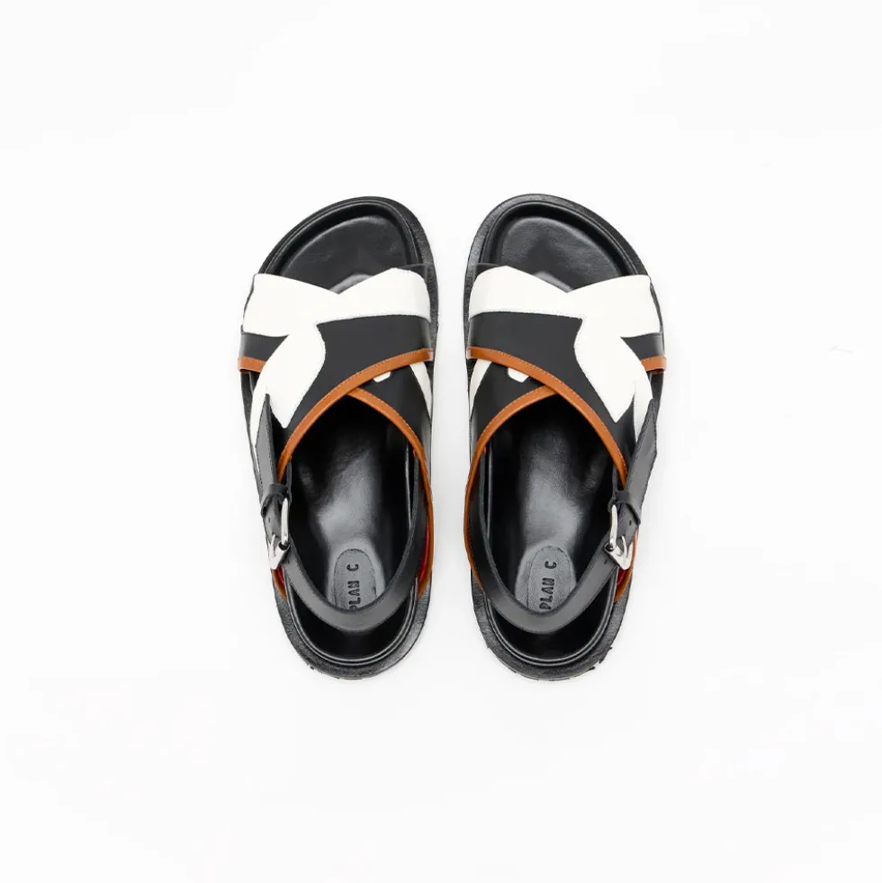 PLAN C - Sandales Flower Intarsia - Noir