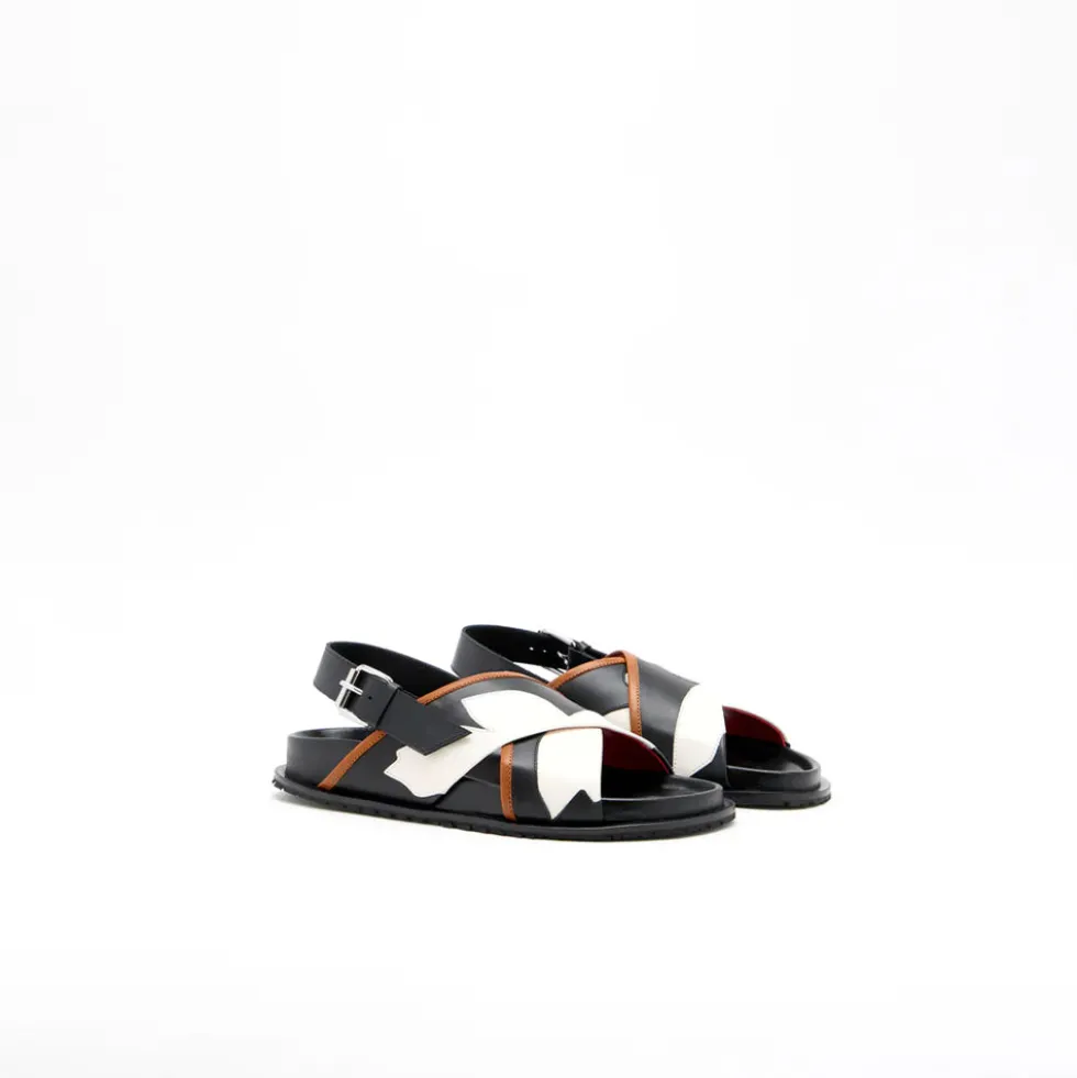 PLAN C - Sandales Flower Intarsia - Noir