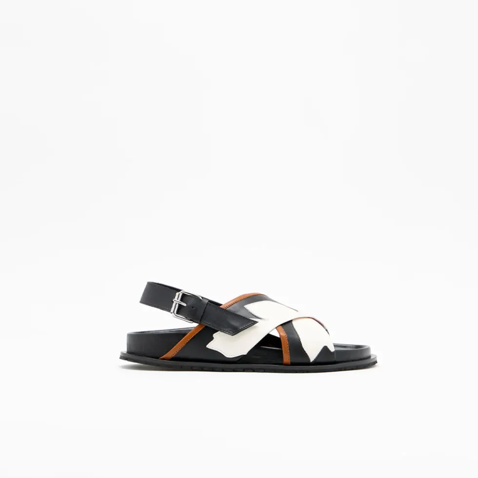 PLAN C - Sandales Flower Intarsia - Noir