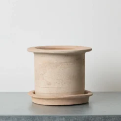 Pot et souscoupe en terre cuite - Brun naturel