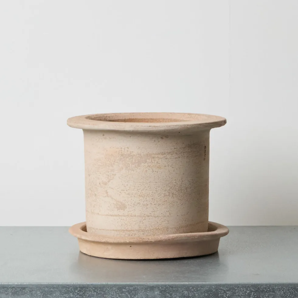 Pot et souscoupe en terre cuite - Brun naturel