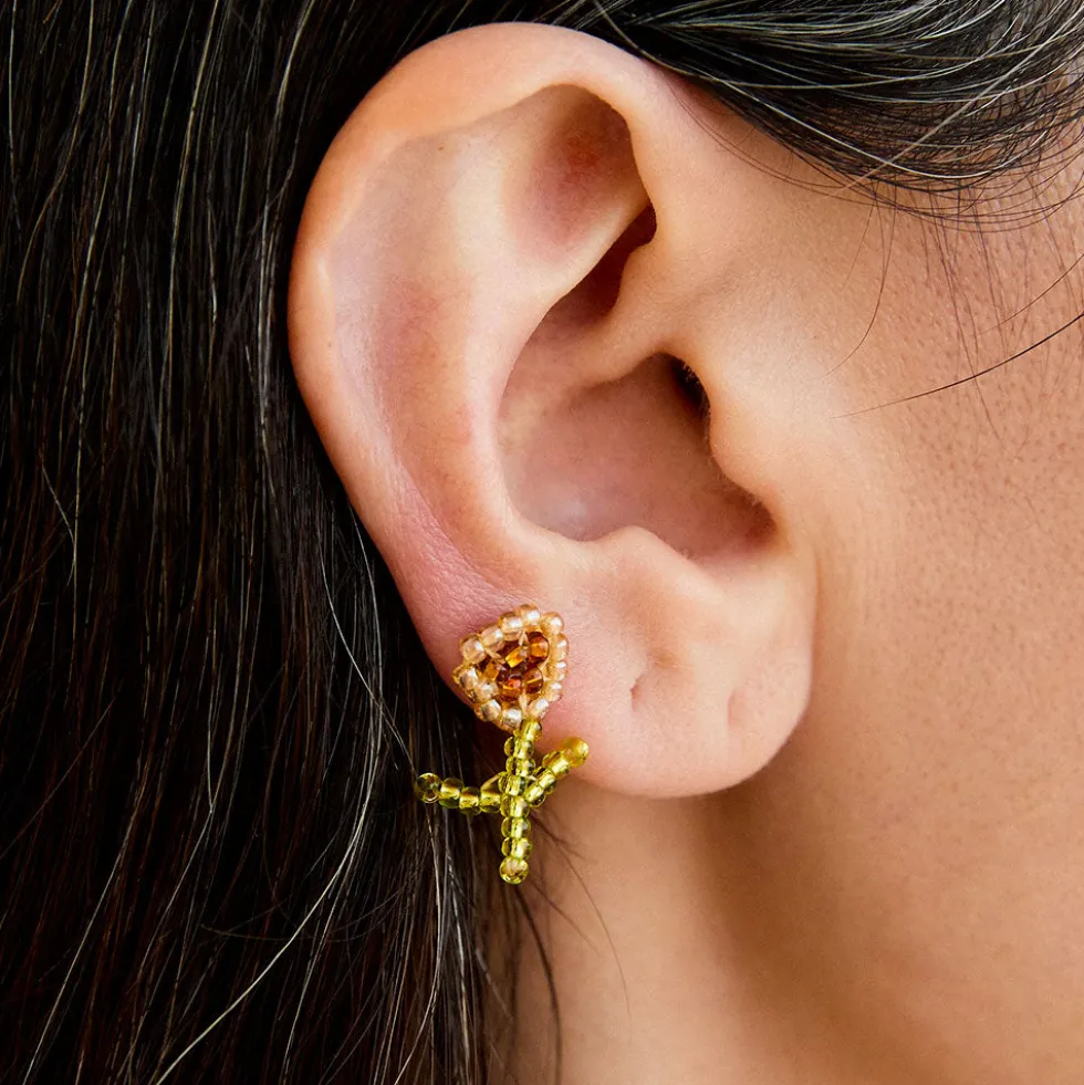 Pura Utz - Boucles d'oreilles Ear Stick Florecita - Marron