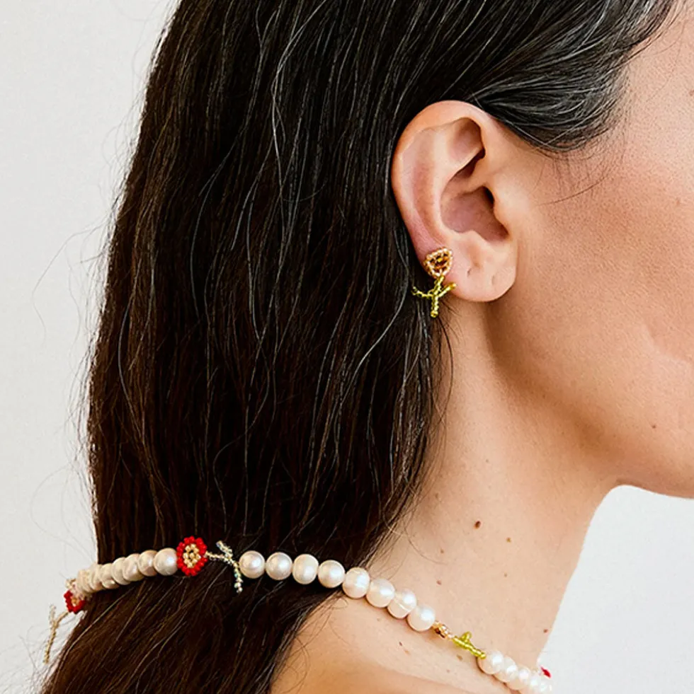 Pura Utz - Boucles d'oreilles Ear Stick Florecita - Marron