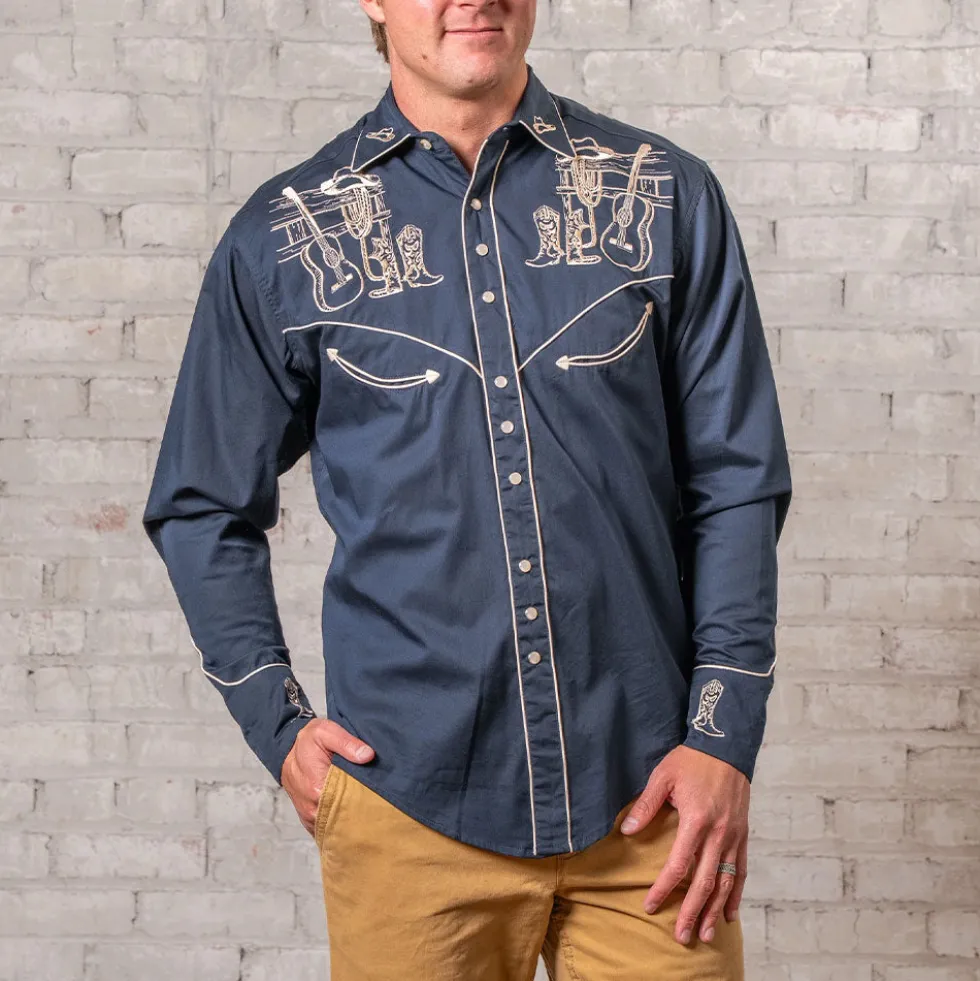 Rockmount - Chemise Guitar Boot Hat Western - Marine