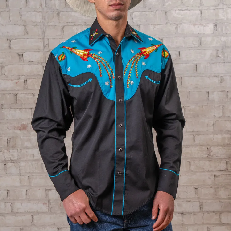 Rockmount - Chemise Space Cowboy - Noir & Turquoise