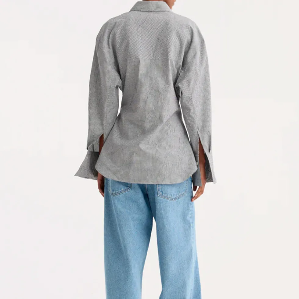 Rohe - Chemise Carreaux Froissés - Gris