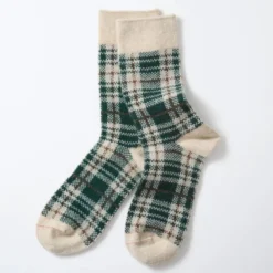 Rototo - Chaussettes à carreaux - Vert/Beige