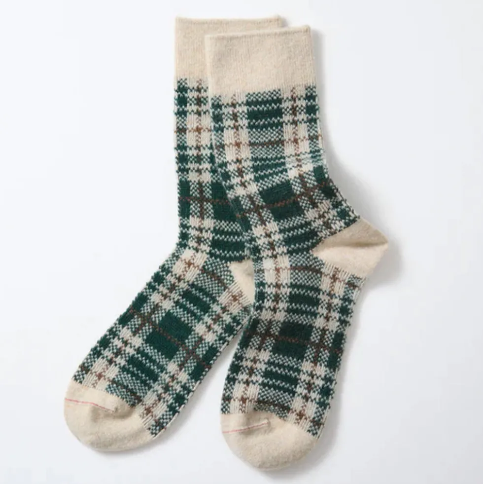 Rototo - Chaussettes à carreaux - Vert/Beige