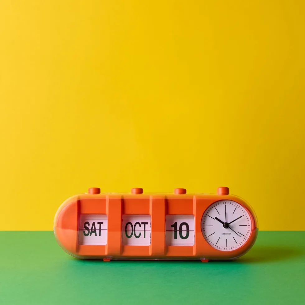 Réveil rétro tube Calendar Flip - Orange