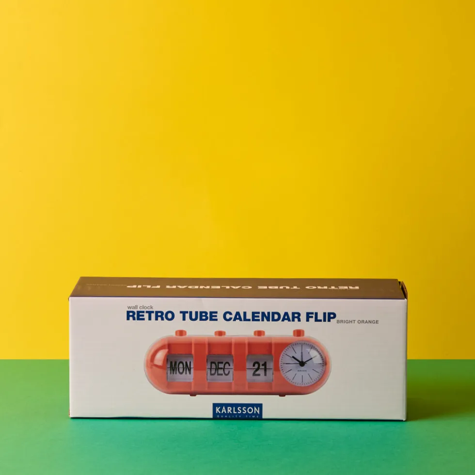 Réveil rétro tube Calendar Flip - Orange