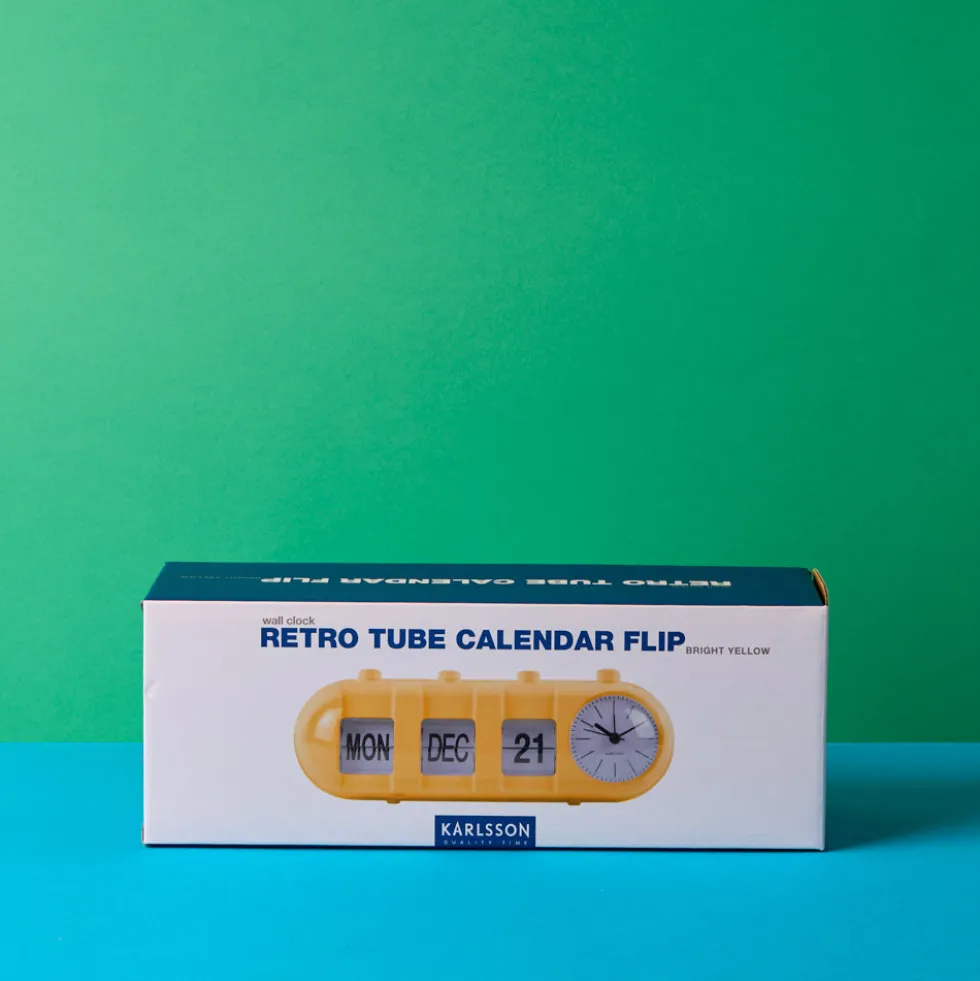Réveil rétro tube Calendar Flip - Jaune