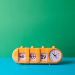 Réveil rétro tube Calendar Flip - Jaune