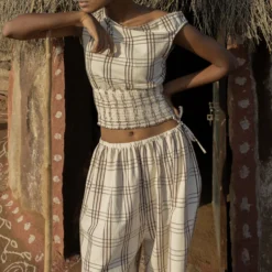 Saheli Women - Short Dhoti - Blanc & Marron