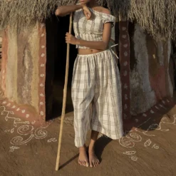 Saheli Women - Short Dhoti - Blanc & Marron