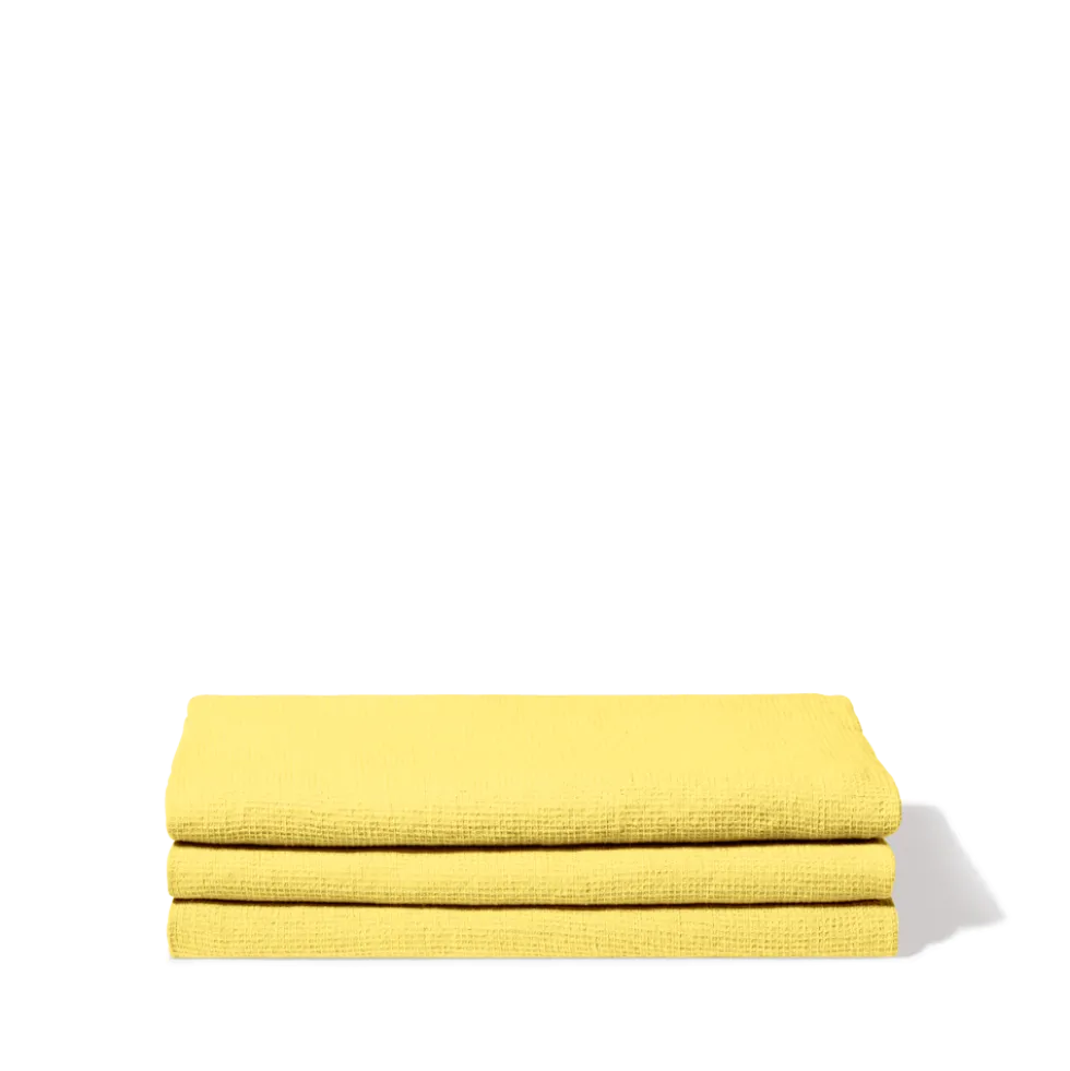Serviette de bain en lin - Nid d'abeille - Jaune Citronnade