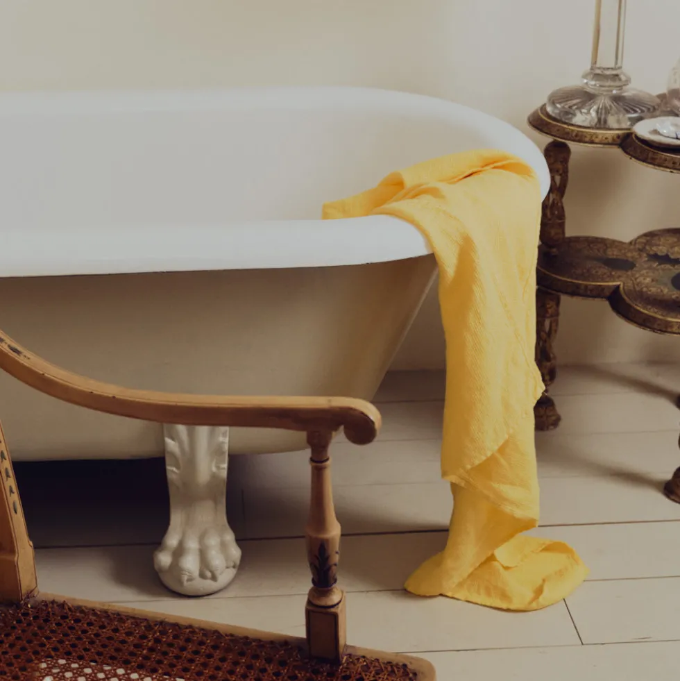 Serviette de bain en lin - Nid d'abeille - Jaune Citronnade
