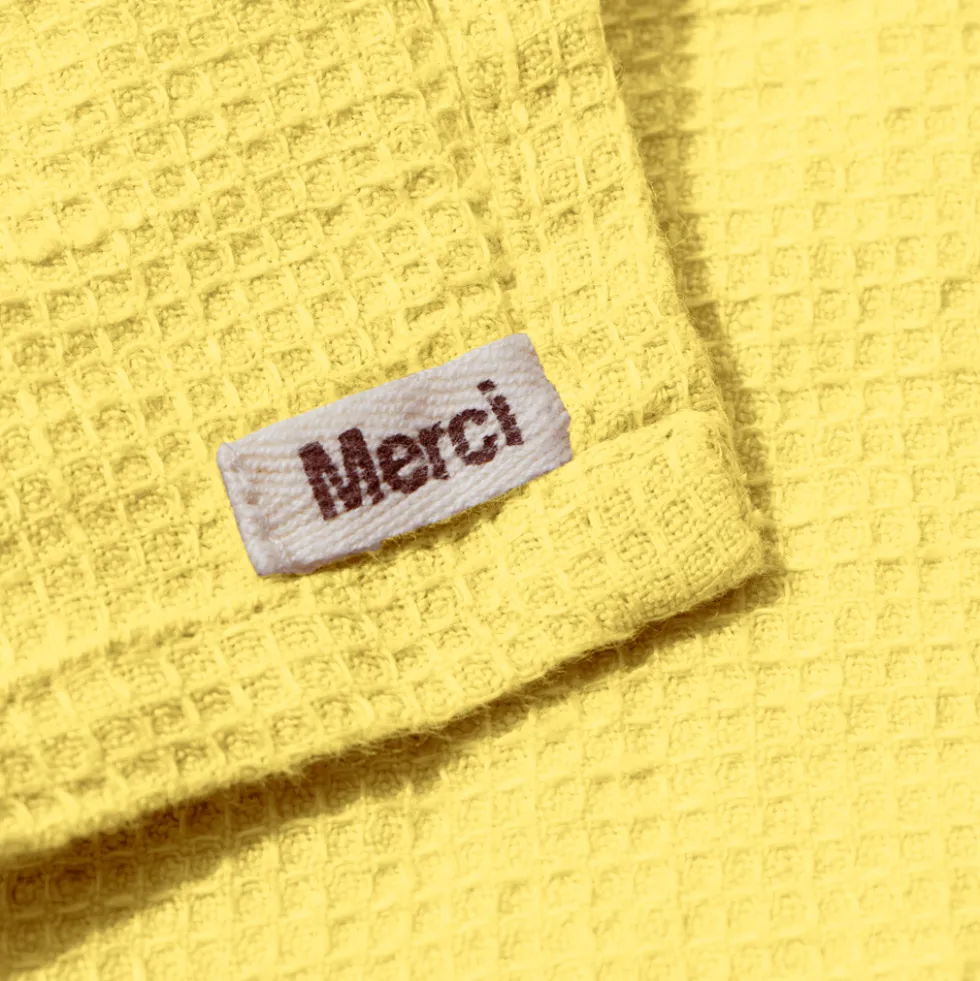Serviette de bain en lin - Nid d'abeille - Jaune Citronnade