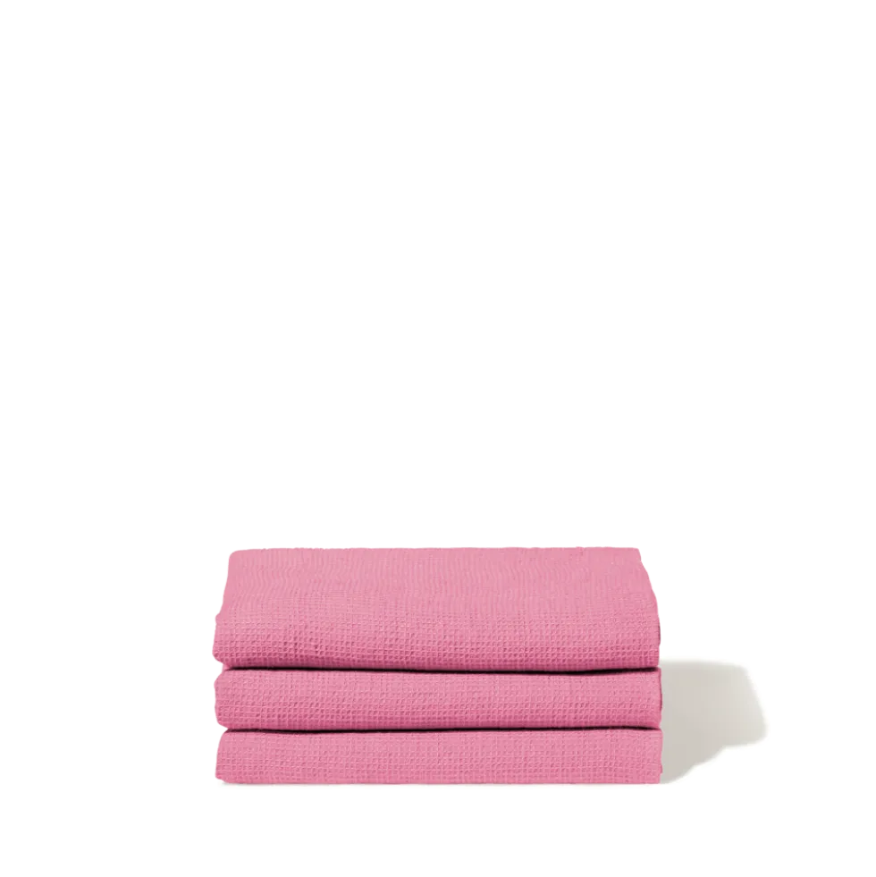 Serviette de bain en lin - Nid d'abeille - Rose Garance
