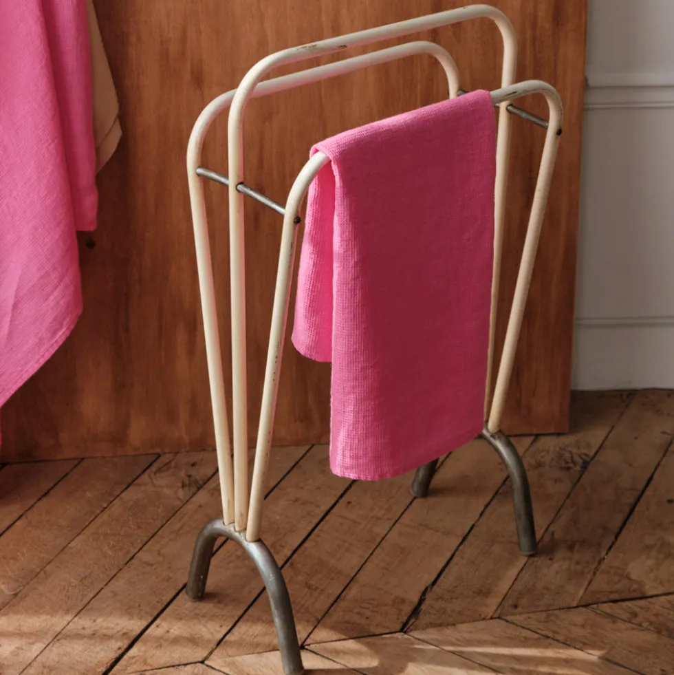 Serviette de bain en lin - Nid d'abeille - Rose Garance