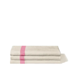 Serviette de bain en lin - Nid d'abeille - Bande Rose Garance