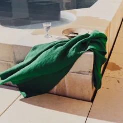 Serviette de bain en lin - Nid d'abeille - Vert Potager