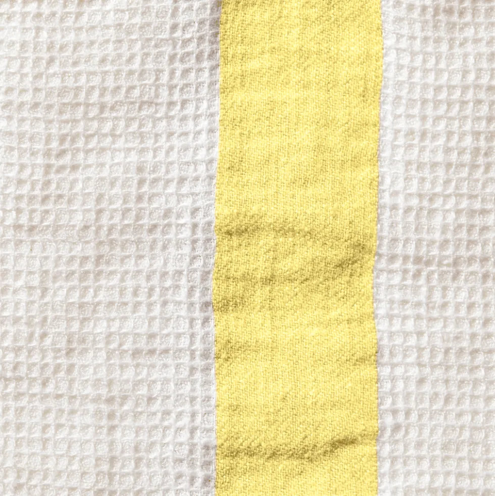 Serviette de bain en lin - Nid d'abeille - Bande Jaune Citronnade