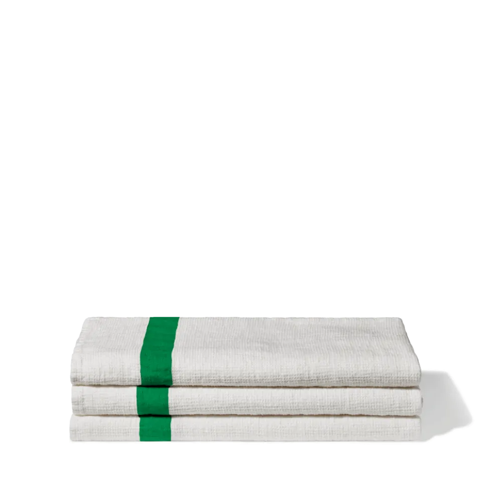 Serviette de bain en lin - Nid d'abeille - Bande Vert Potager