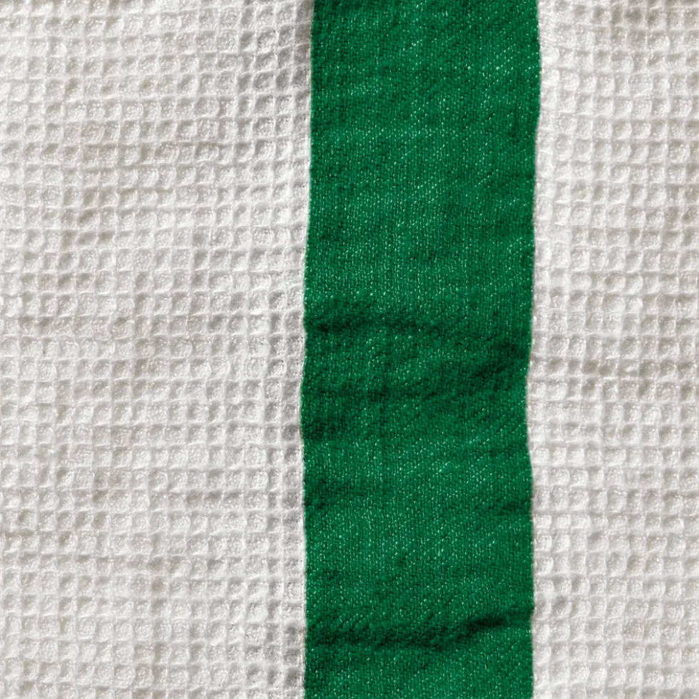 Serviette de bain en lin - Nid d'abeille - Bande Vert Potager