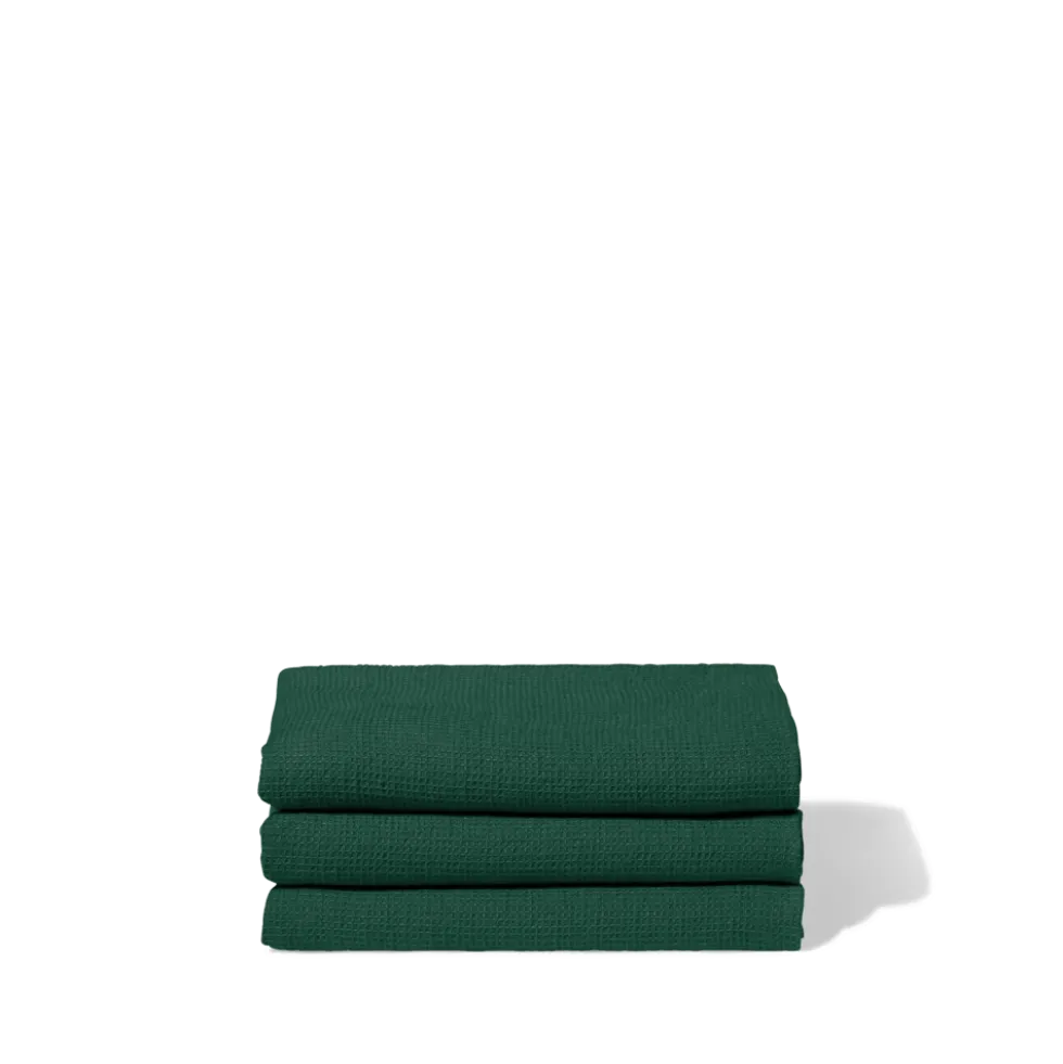 Serviette de bain en lin - Nid d'abeille - Vert Séquoia