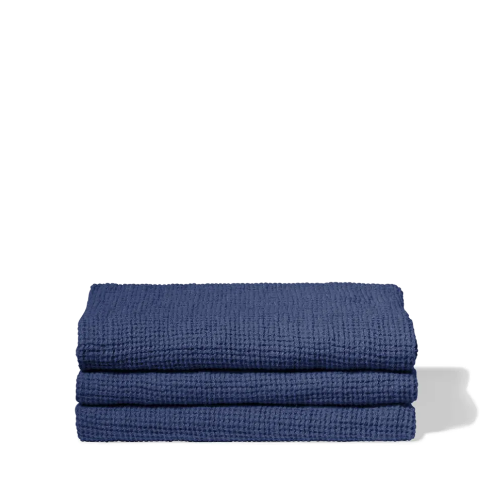Serviette de bain en lin - Waffle - Bleu Pacifique