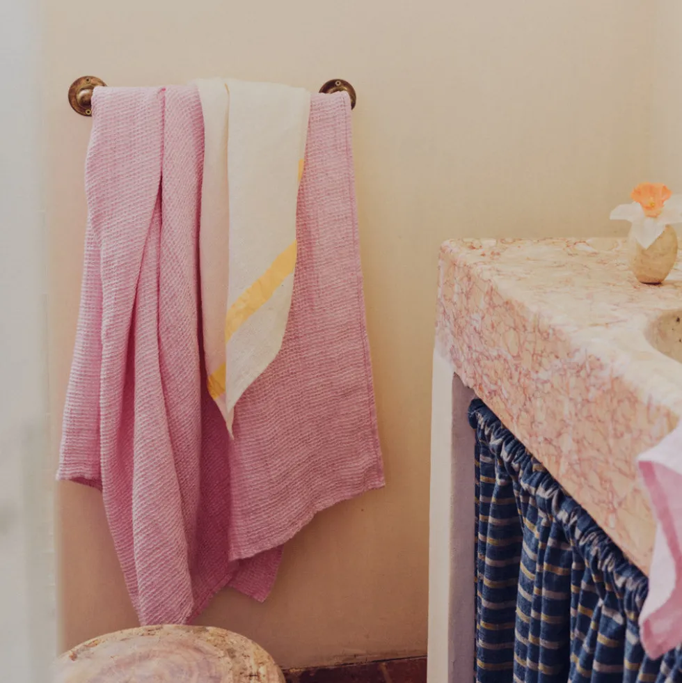 Serviette de bain en lin - Waffle - Rose Granité